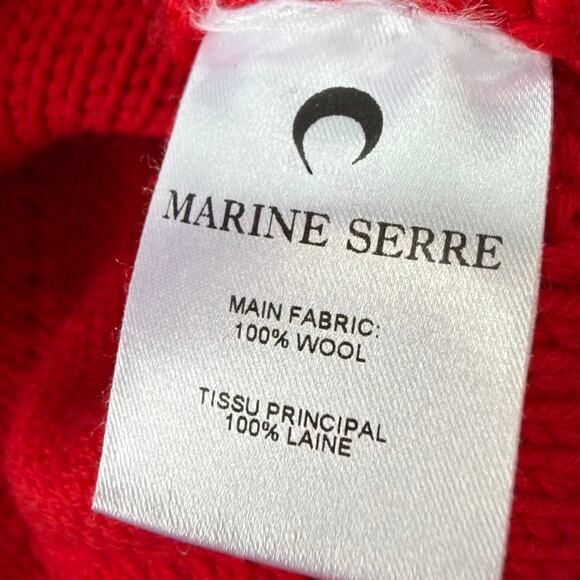 MARINE SERRE: Men's Cable-Knit Red Wool Sweater - XS - Picture 4 of 5
